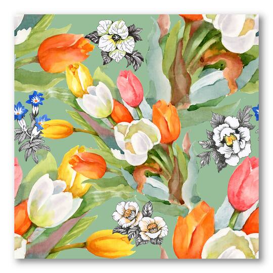 Designart - Blooming White and Orange Tulips III